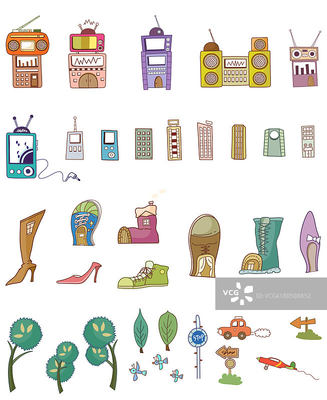 一排彩色物体，白色背景图片素材