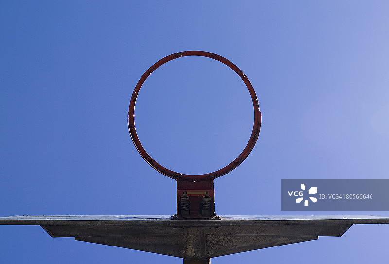 仰视：透过篮球框看天空图片素材