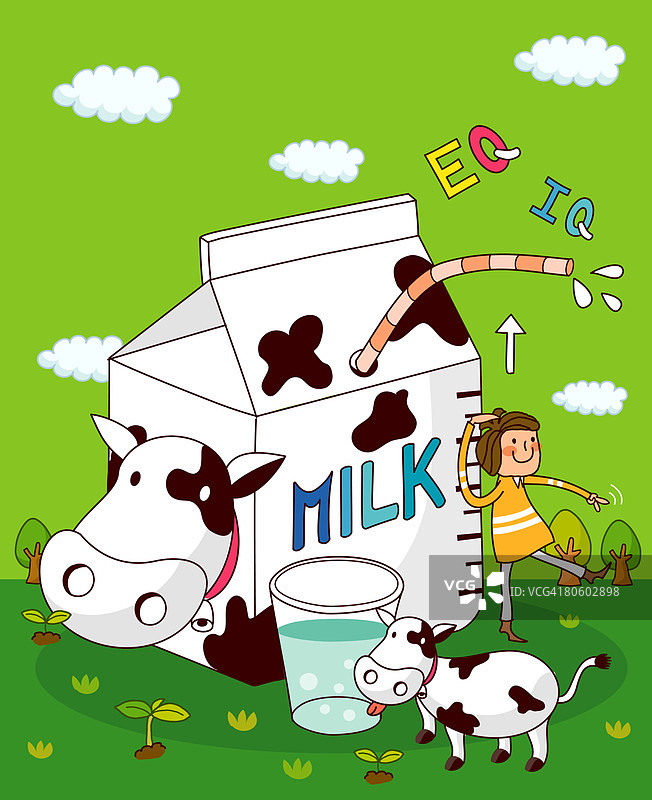 女孩在牛奶箱旁测量身高图片素材