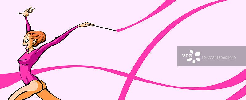 女人用丝带进行艺术体操表演的侧面照图片素材