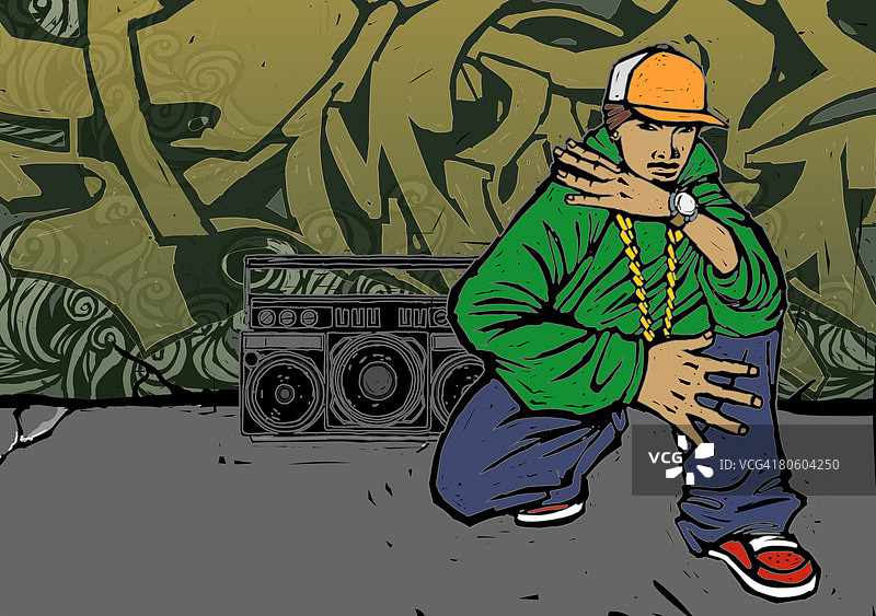 男人在涂鸦墙前跳舞的肖像图片素材