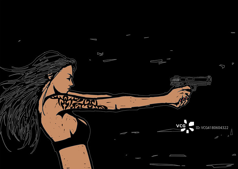 持手枪射击的女人侧面照图片素材