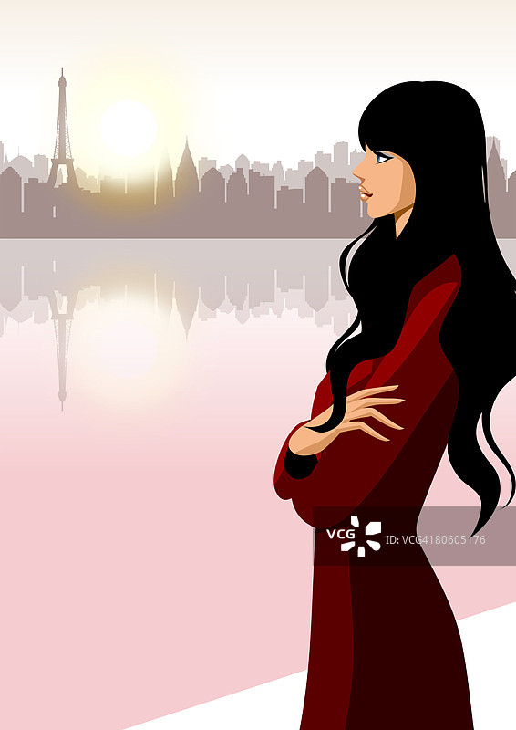 女子站在河边的侧面轮廓图片素材