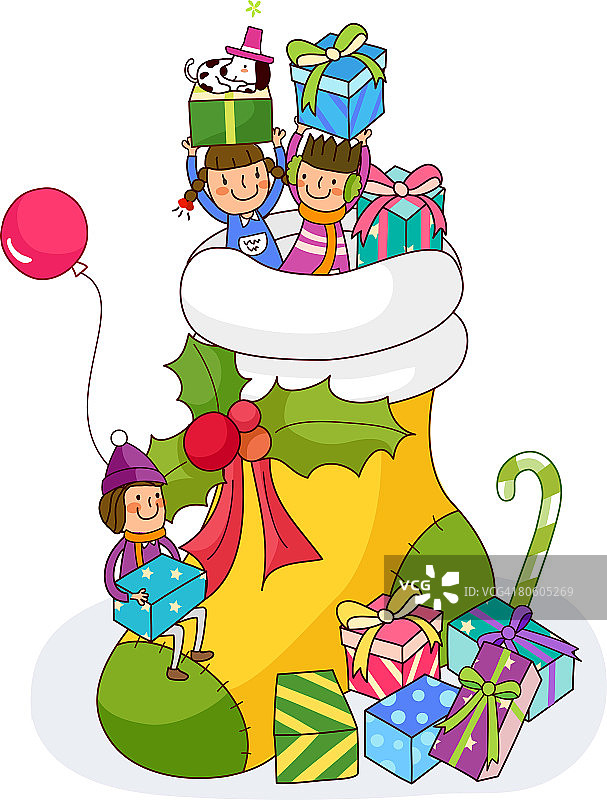 三个女孩拿着圣诞礼物图片素材