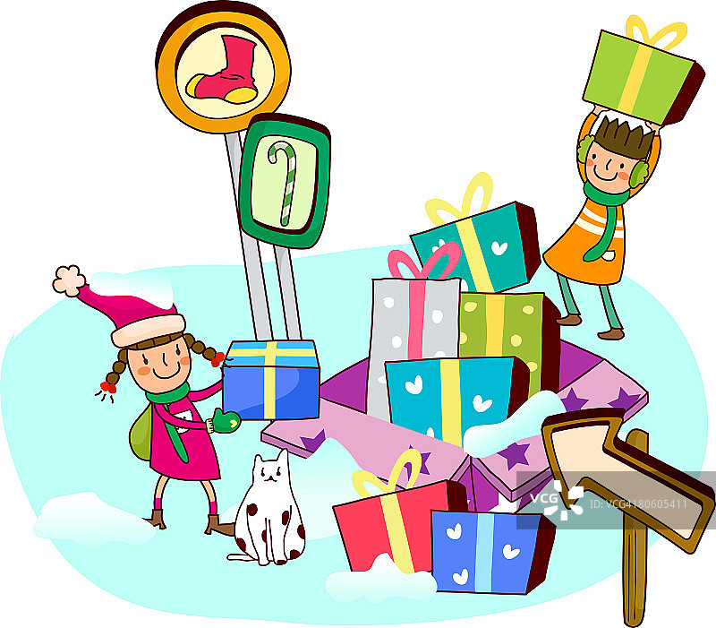 两个女孩和圣诞礼物图片素材