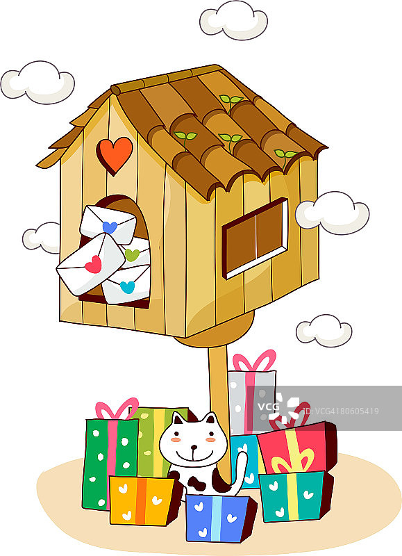 猫和圣诞礼物在邮箱下图片素材