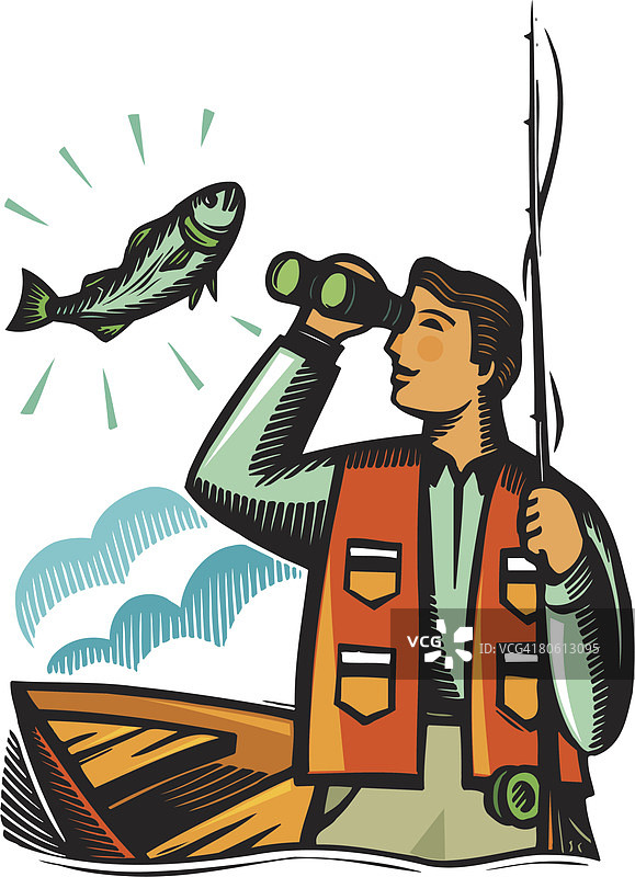 渔民用双筒望远镜观察鱼图片素材