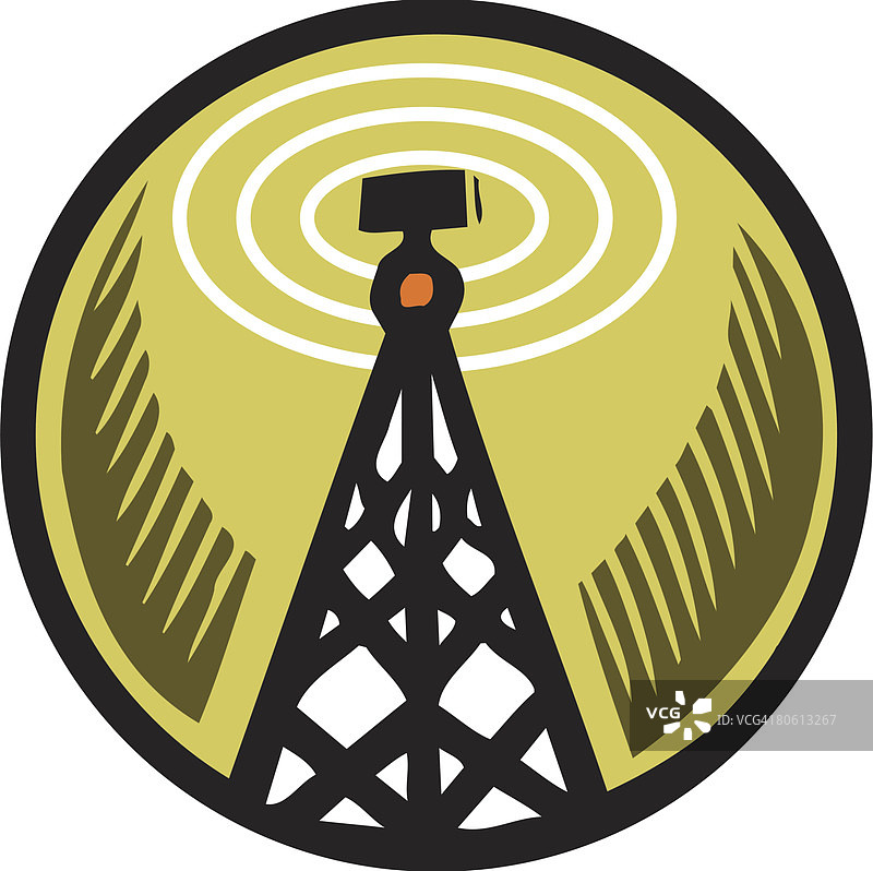 橙色圆圈中的无线电塔图片素材