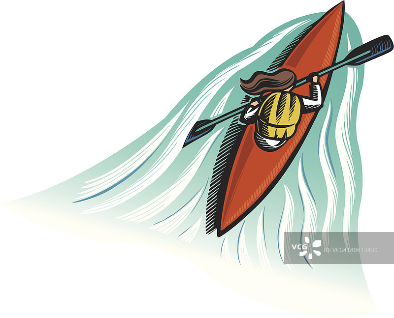 划红色皮划艇的女人图片素材