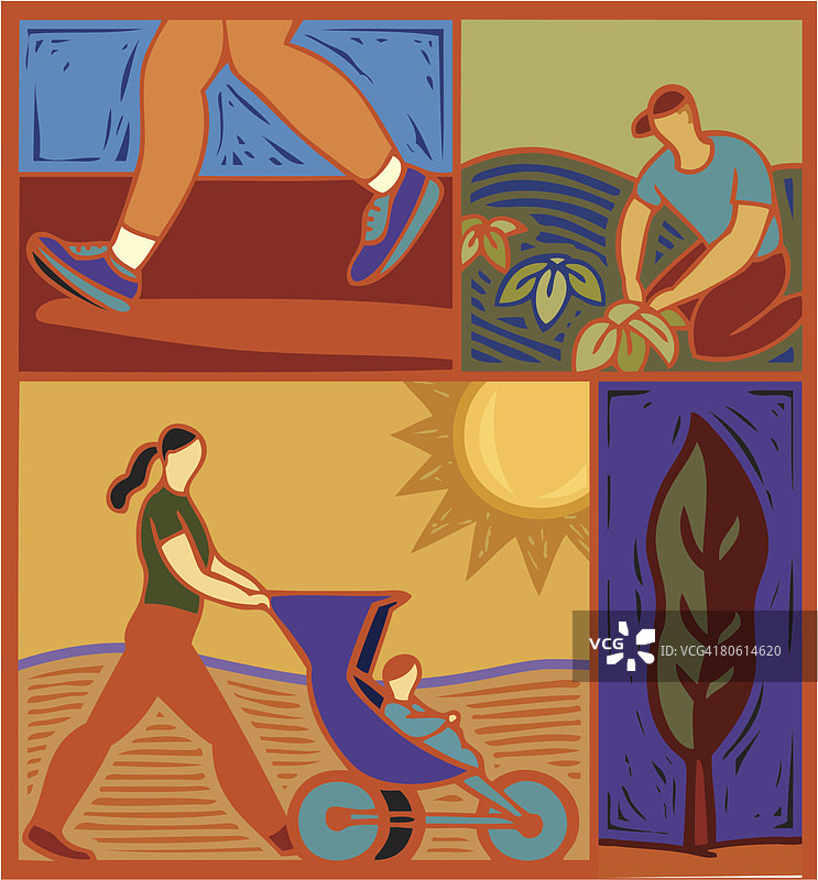 人们进行户外活动的插图图片素材