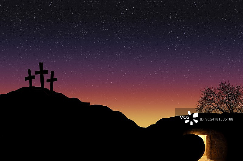 空墓和三个十字架图片素材