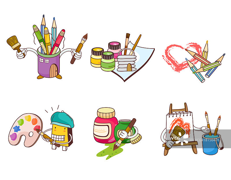 白色背景上的各种美术用品图片素材
