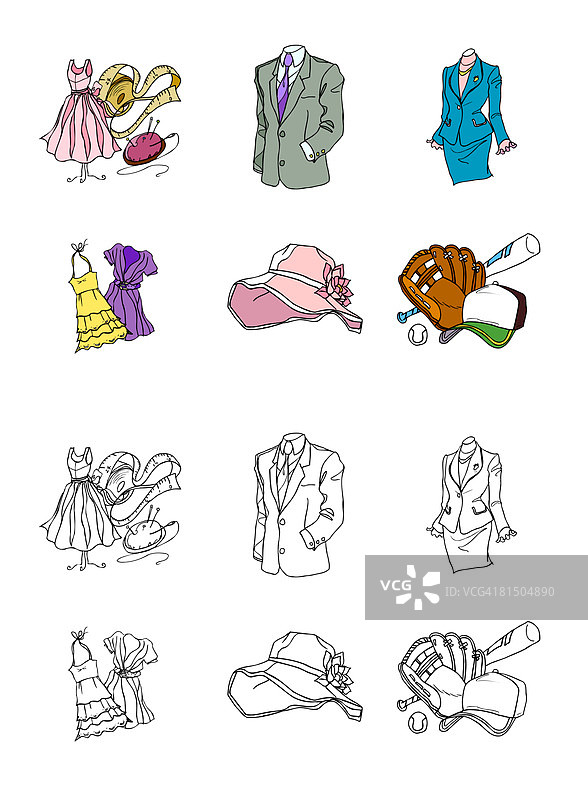 白色背景上展示的服装图片素材