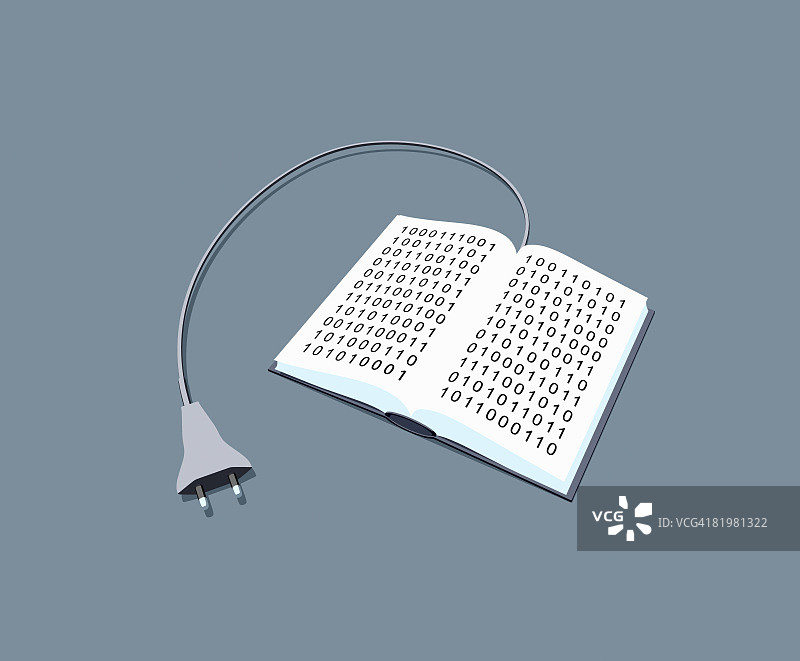 连接到二进制代码书的电源线图片素材