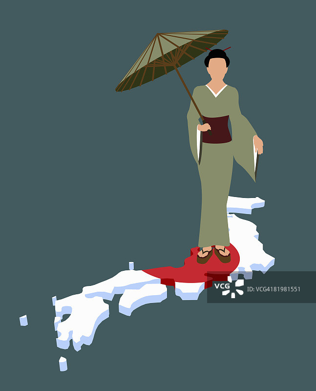 站在日本国旗上的日本女人图片素材