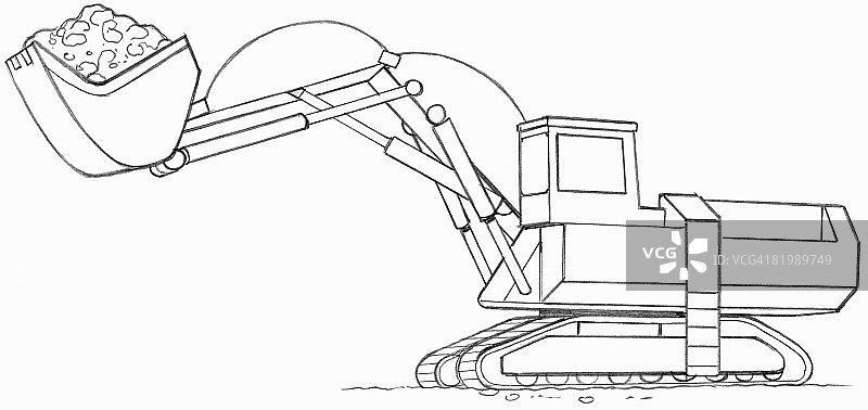 机械挖掘机的线条画图片素材