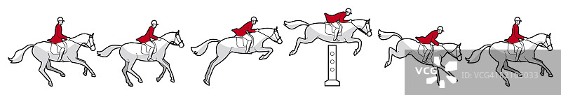 场地障碍赛马接近、跳跃和着陆的不同阶段图片素材