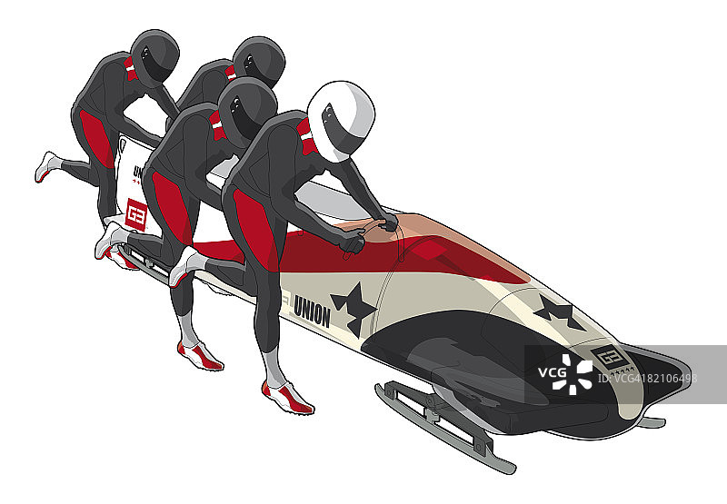 四人制雪橇起跑瞬间图片素材