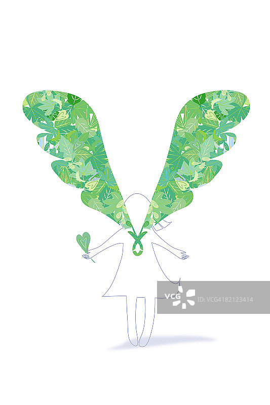 带树叶翅膀的天使图片素材