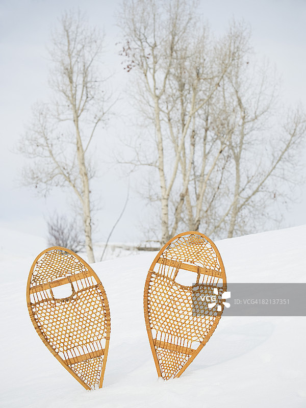 陷在雪中的雪鞋图片素材