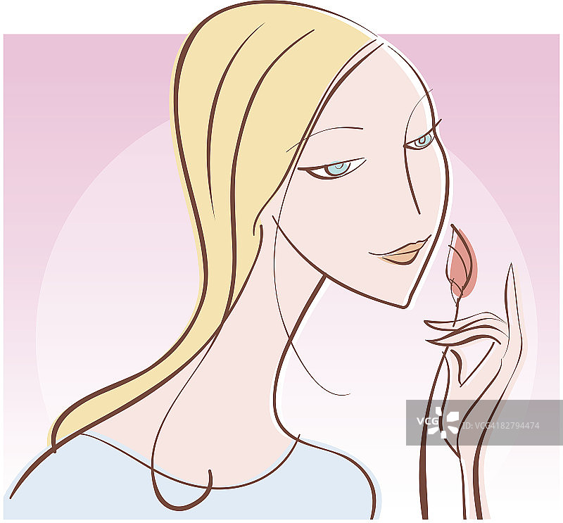 女人闻花香图片素材