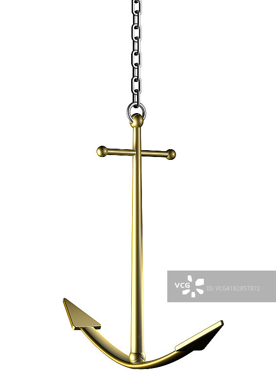 悬挂在链条上的巨大金色船锚图片素材