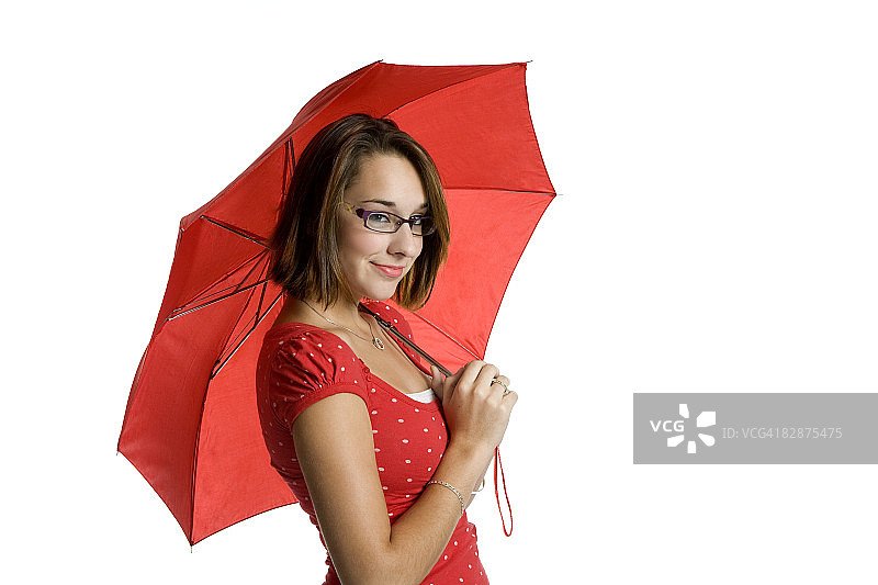 女孩和红色雨伞图片素材