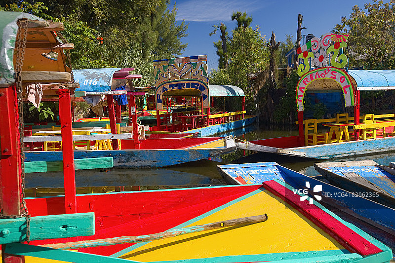 墨西哥墨西哥城霍奇米尔科花园的运河游船图片素材