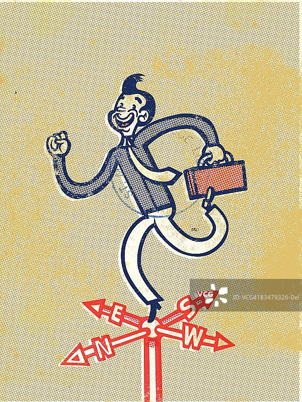 商务人士站在风向标上手提公文包图片素材