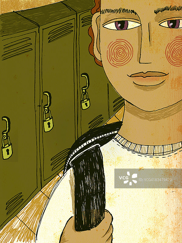 站在学校储物柜旁的少年图片素材