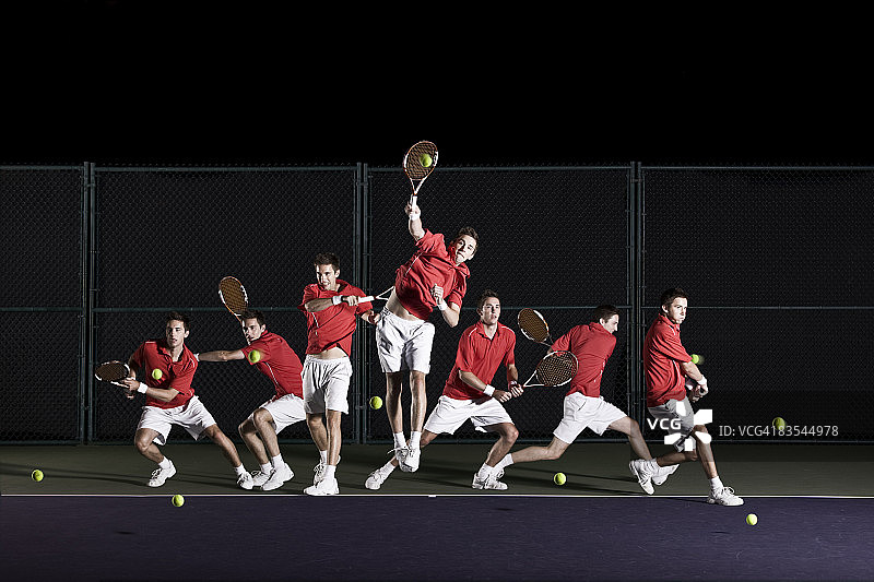 网球运动员多角度回击球图片素材