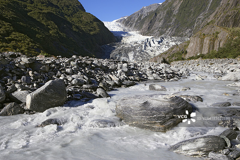 弗朗兹·约瑟夫冰川前的河流图片素材