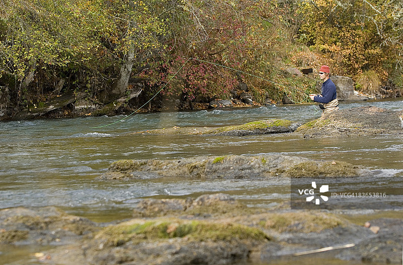 飞蝇钓法钓虹鳟鱼图片素材