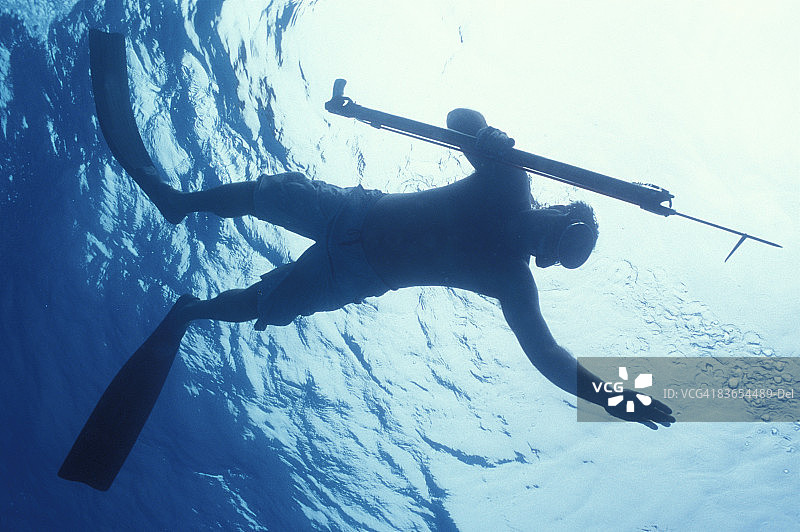 海洋中用鱼叉捕鱼图片素材