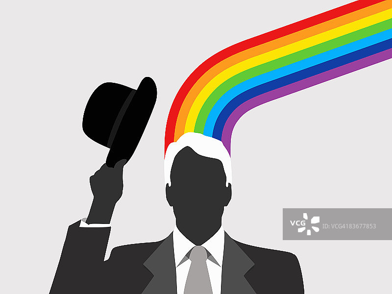 一个头顶出现彩虹的男人图片素材