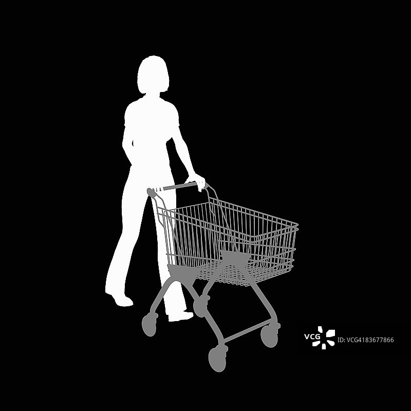 推购物车的女子剪影图片素材