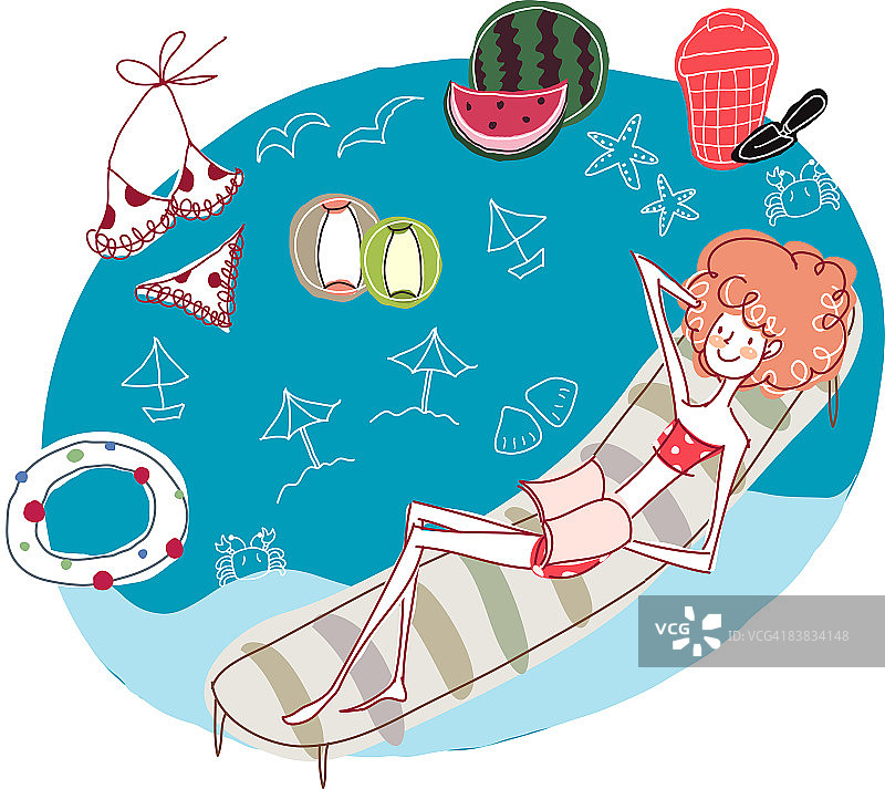 女人躺在游泳池的漂浮垫上图片素材