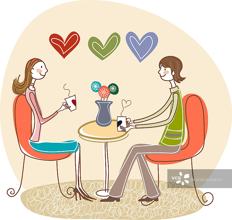 情侣在咖啡馆拿着杯子图片素材