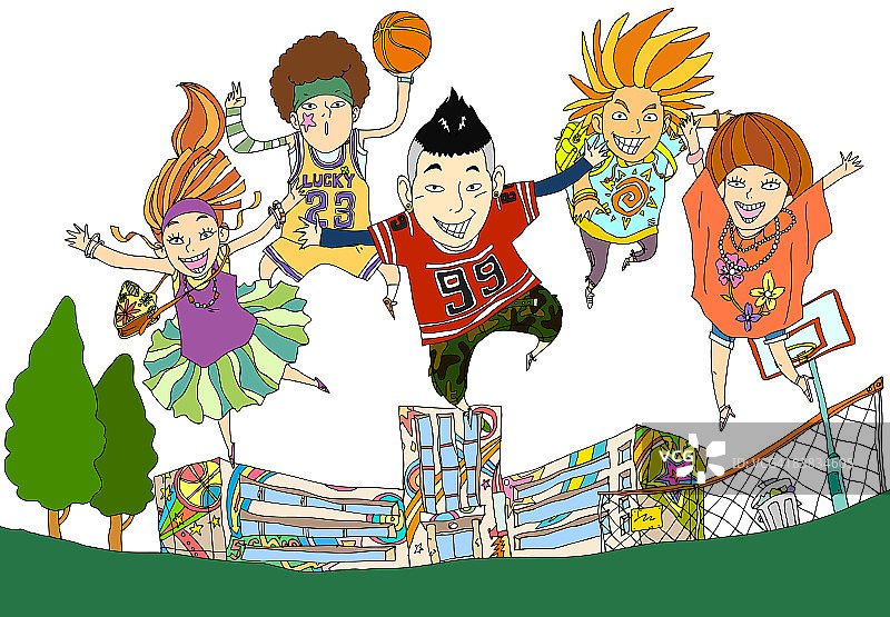 人们在篮球场享受运动图片素材