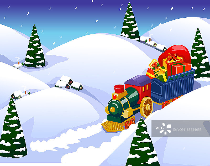 雪山中的圣诞礼物列车图片素材