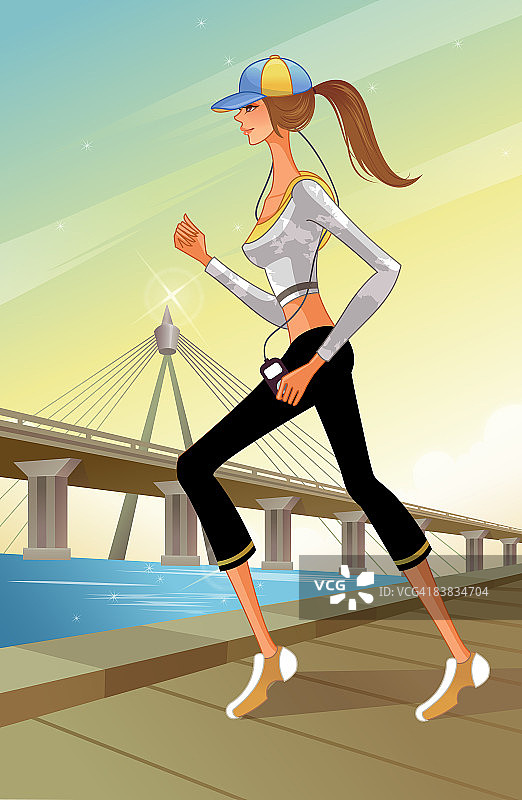 跑步时听音乐的女人图片素材