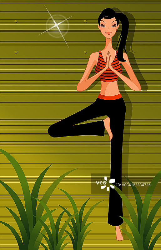 练习瑜伽的女人，单腿站立图片素材