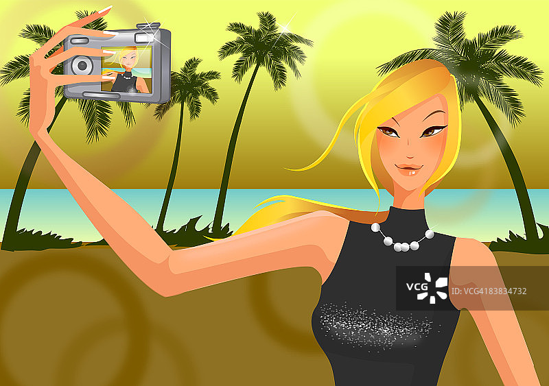 在海滩自拍的女人图片素材