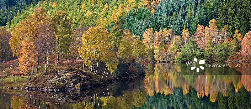 图梅尔湖的秋季倒影，珀斯郡图片素材