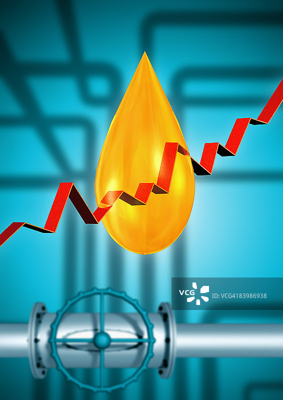 带有股票图表的管道阀门和油滴图片素材