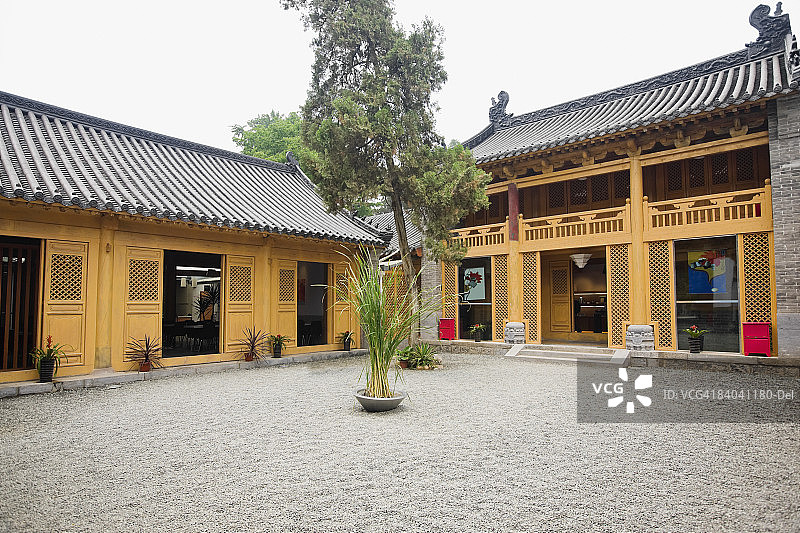 中国河南省少林寺庭院中的盆栽图片素材