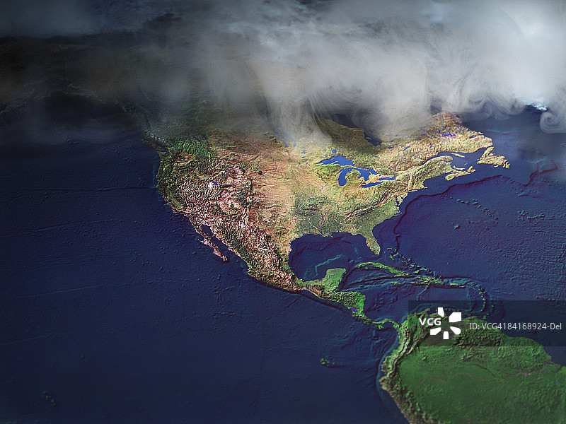 有雾的北美洲地图图片素材