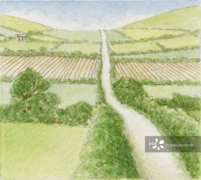 穿过农田的乡村道路图示图片素材