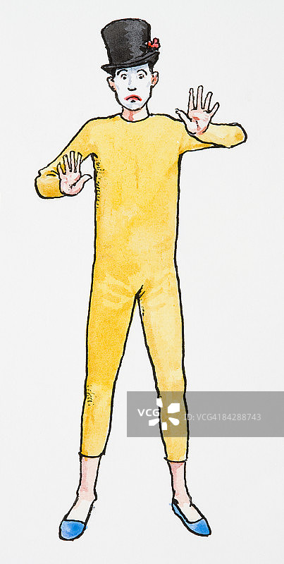 悲伤白色面孔的哑剧演员插画图片素材