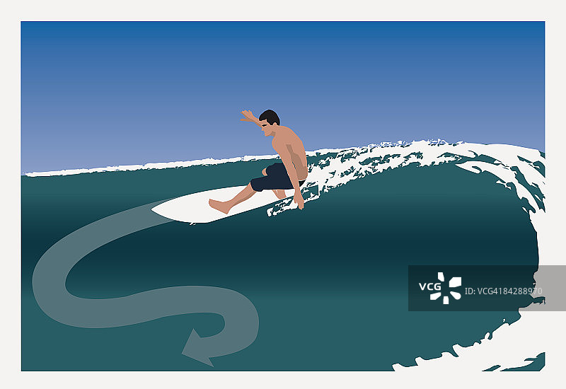 数字生成的年轻男子冲浪板回切动作插画图片素材